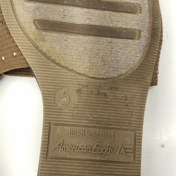 American Eagle Sandals Slip On Brown Slides Flats Wide Strap Womens Size 5 - Picture 6 of 6